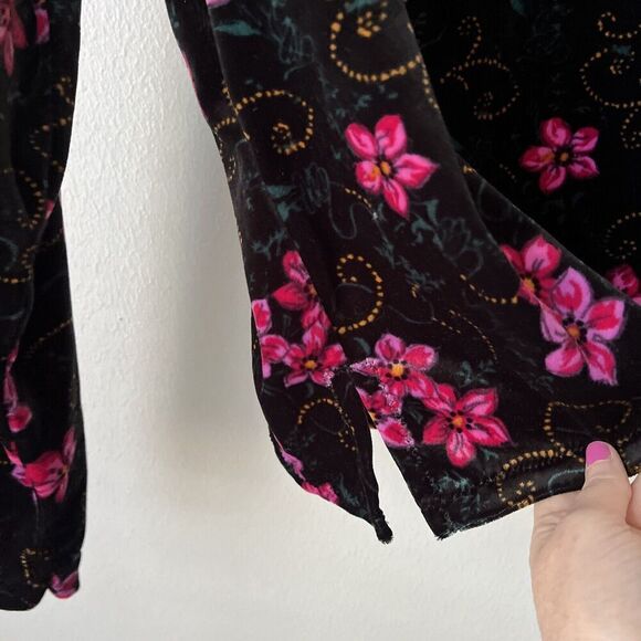 Vintage 80s 90s Jaclyn Smith stretch velour top pink black long sleeve S/M - Picture 4 of 6
